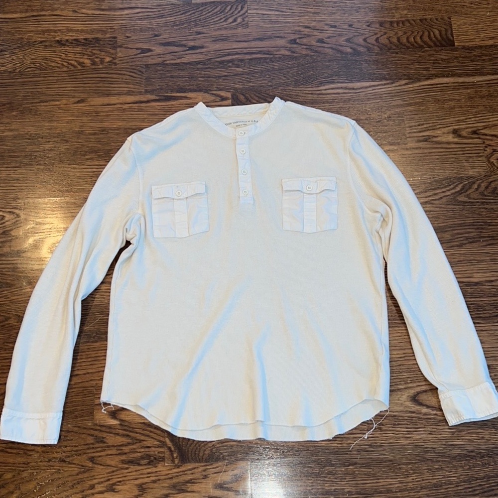 John Varvatos Men’s Waffle Pullover Henley Long Sleeve Shirt Large Cream White